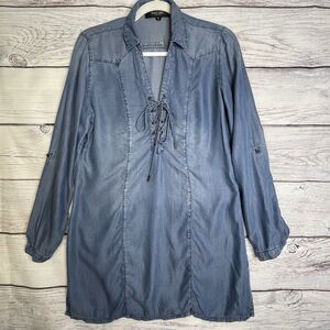 Black Label C’est Toi Chambray Denim Dress SZ L Lace Up Corset Collar Western